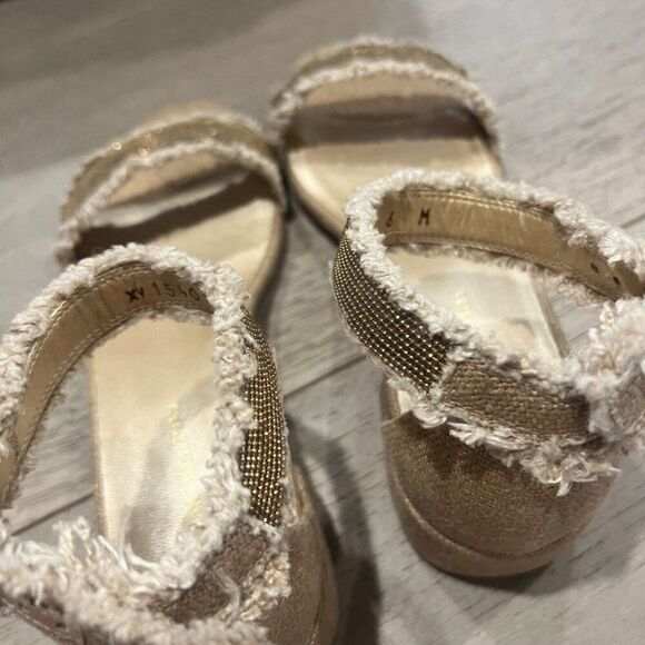 Stuart Weitzman Nudistchains Canvas Gold Sandals Tweed  Block US 6 - Picture 7 of 15
